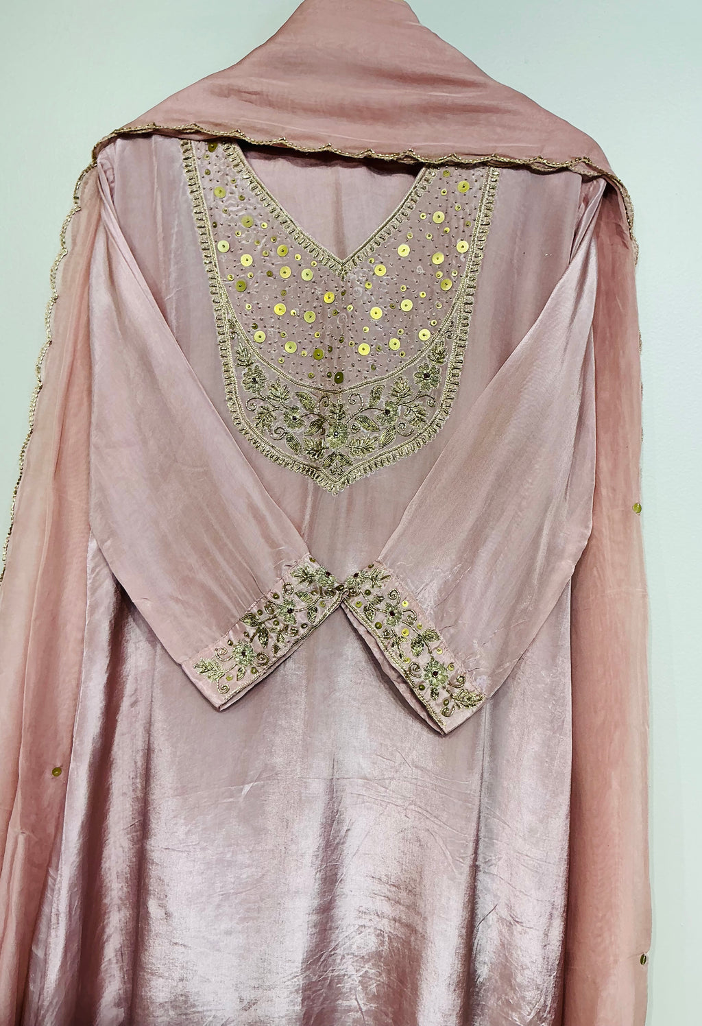 Taupe Beige Antique Zari Embroidered Suit Set