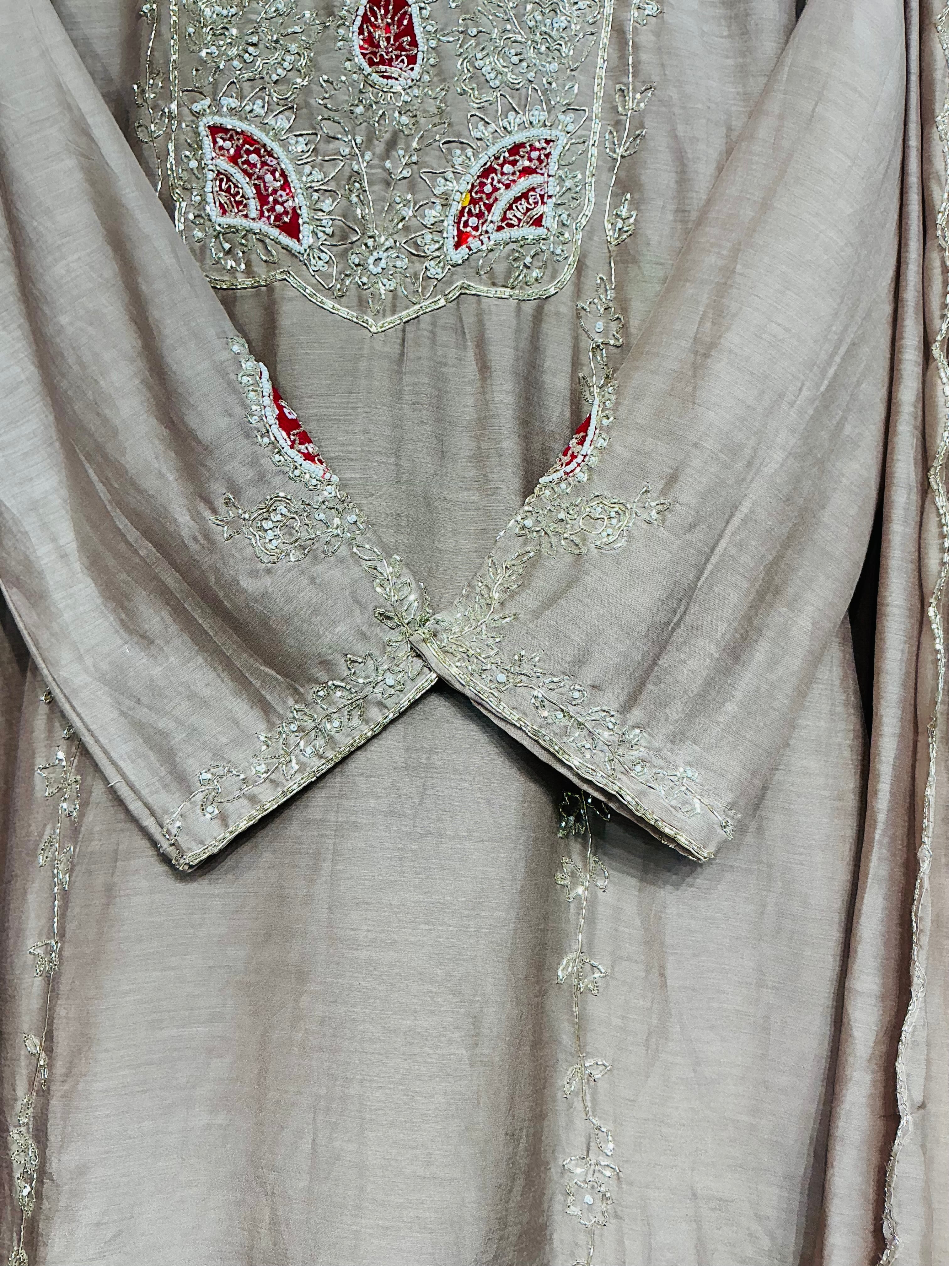 Silver work Mul Chanderi Suit Set