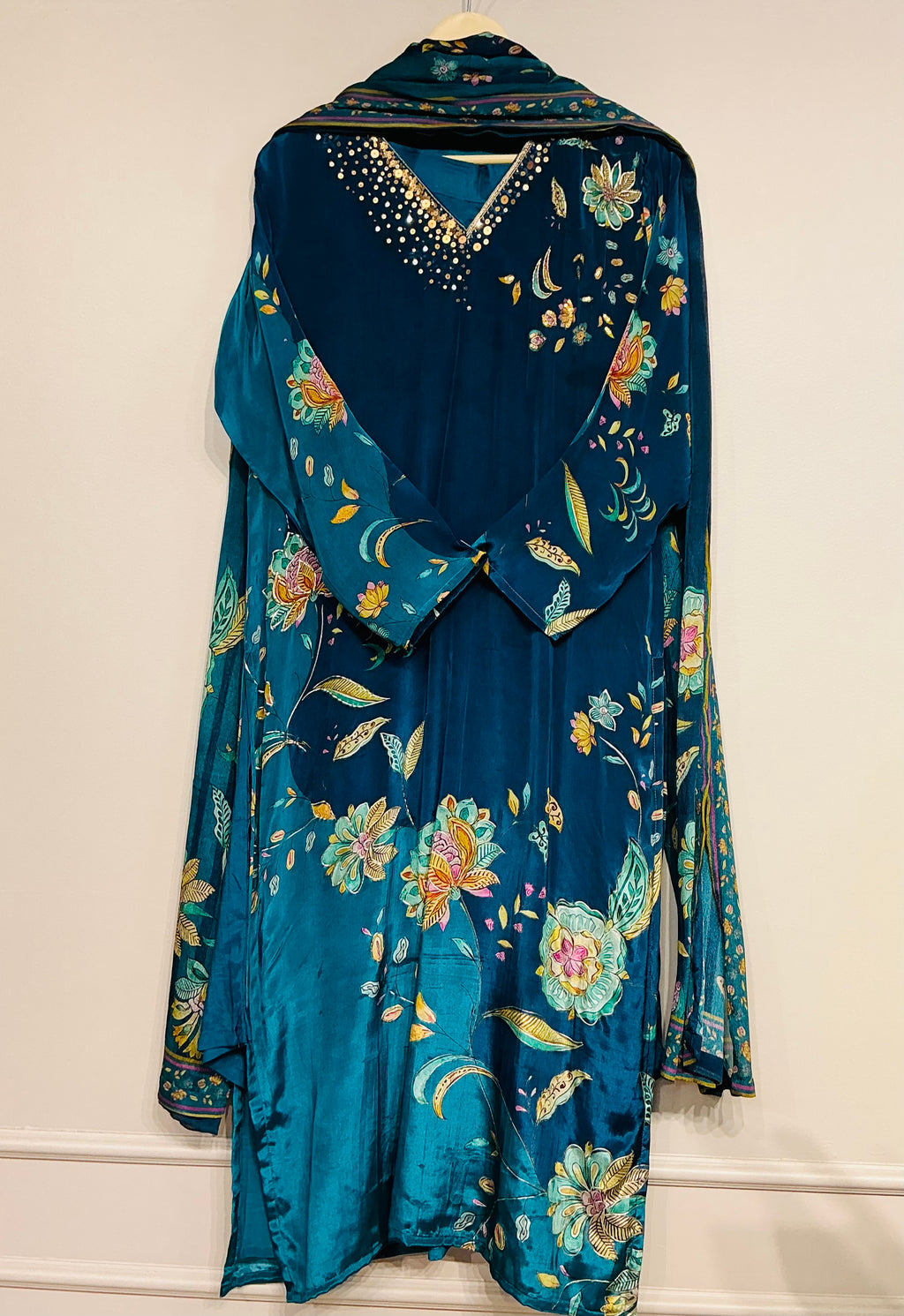 Teal Blue Floral Printed Suit Set