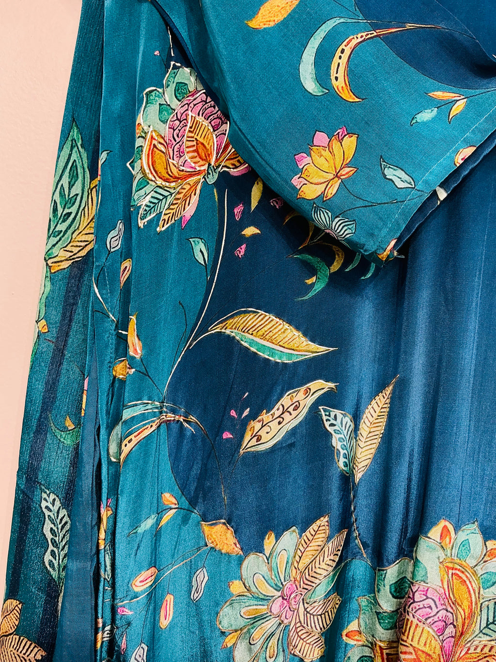 Teal Blue Floral Printed Suit Set