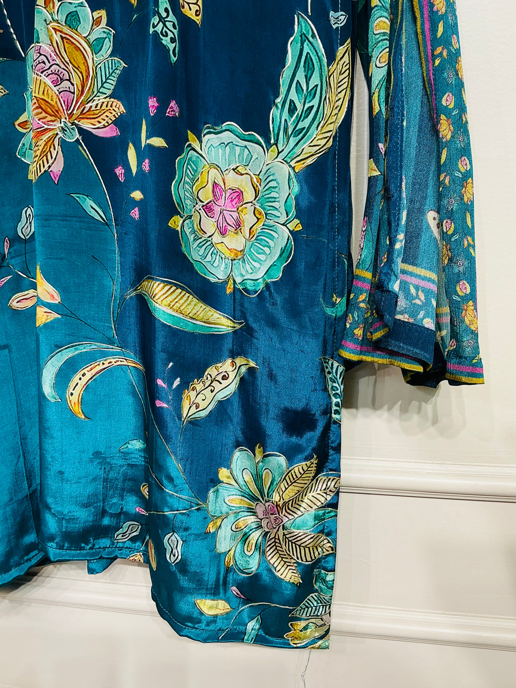 Teal Blue Floral Printed Suit Set