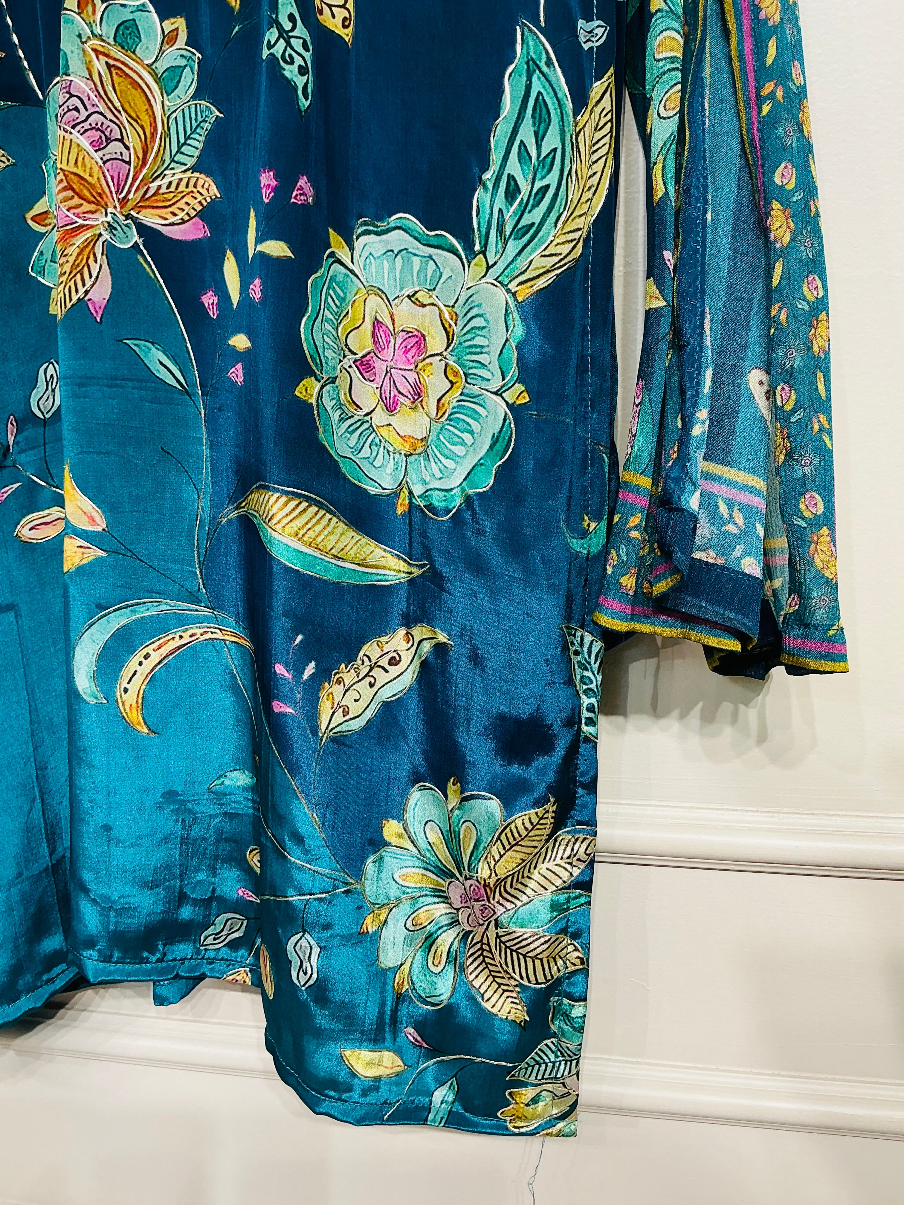 Teal Blue Floral Printed Suit Set