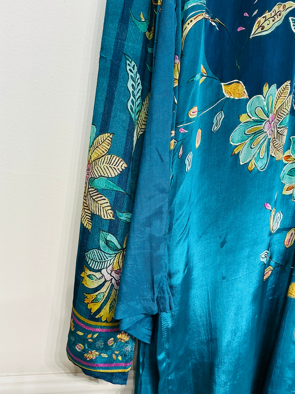 Teal Blue Floral Printed Suit Set