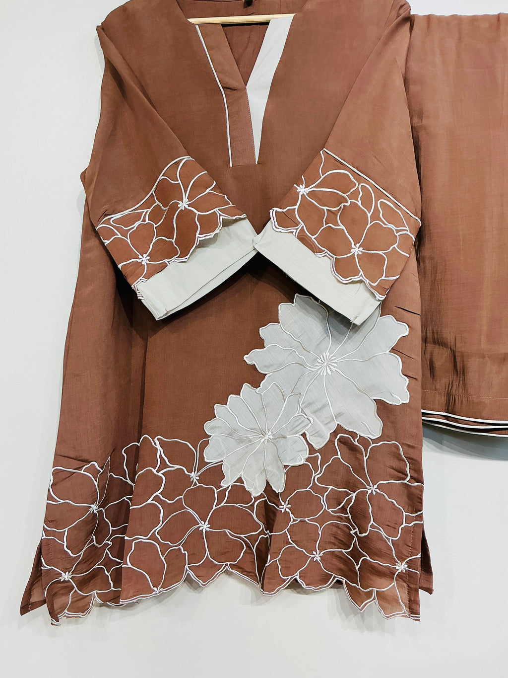 Brown Viscose Mul Chanderi Coordset