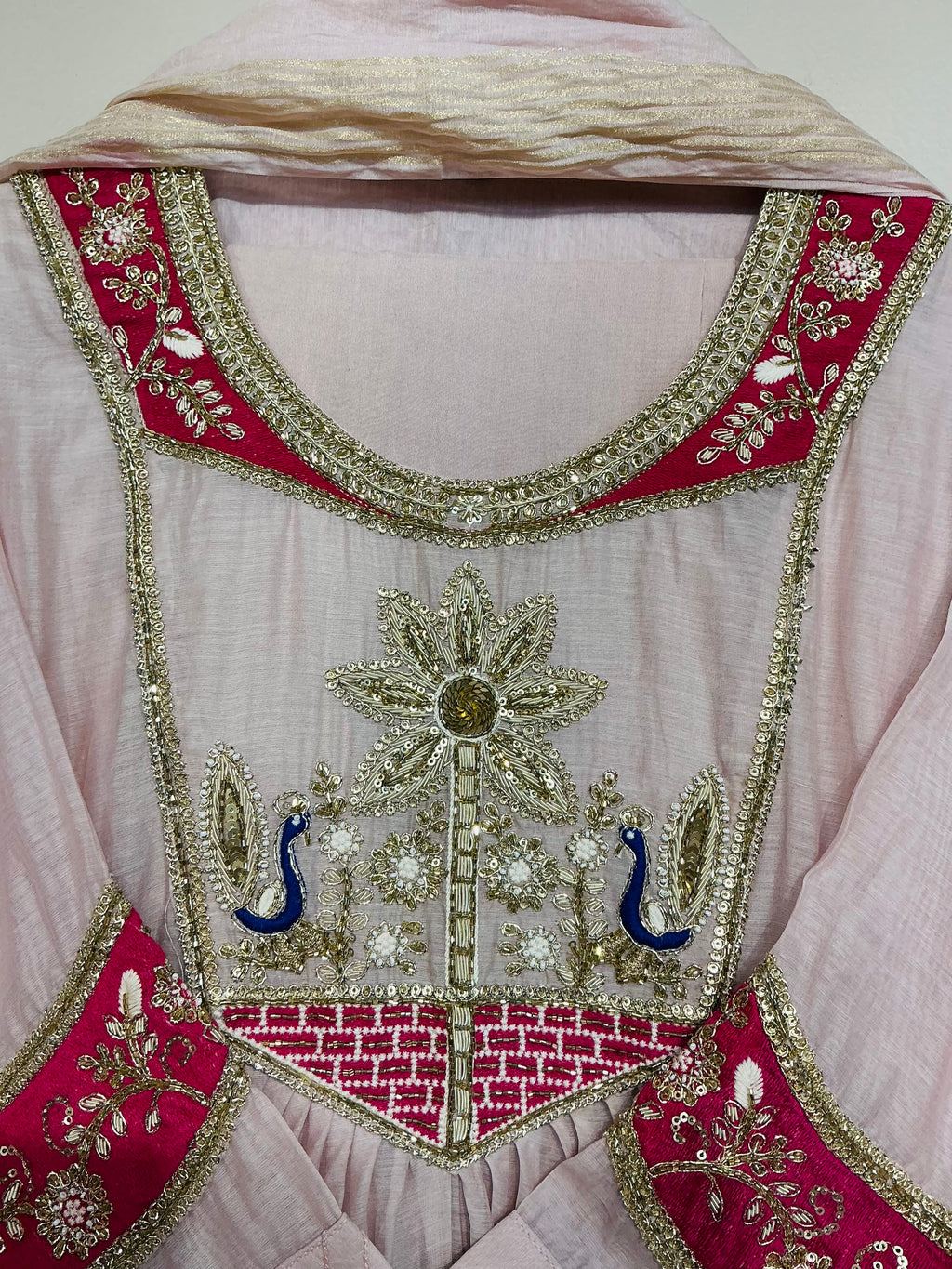 Blush Pink Peacock Embroidered Suit Set
