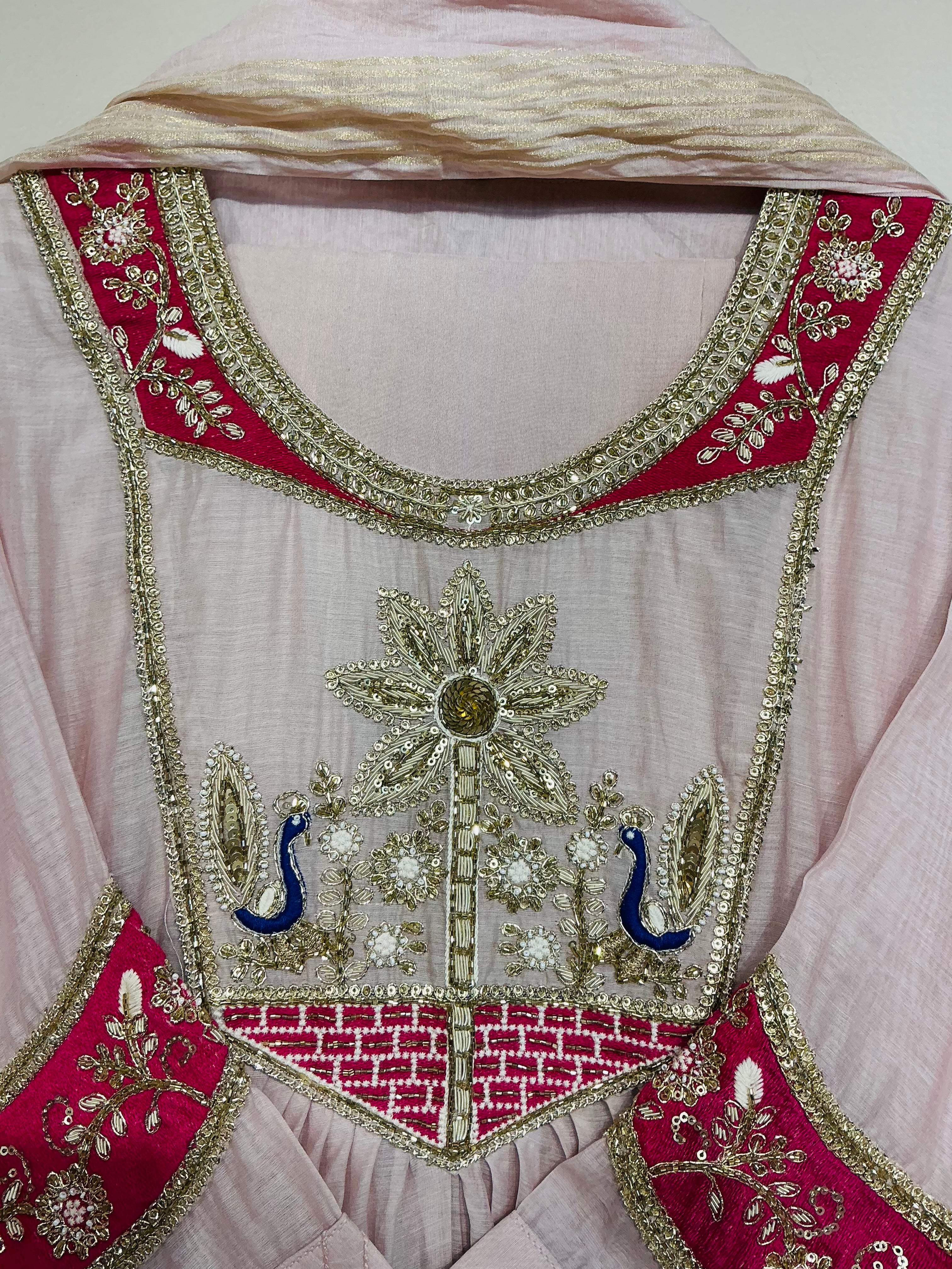 Blush Pink Peacock Embroidered Suit Set