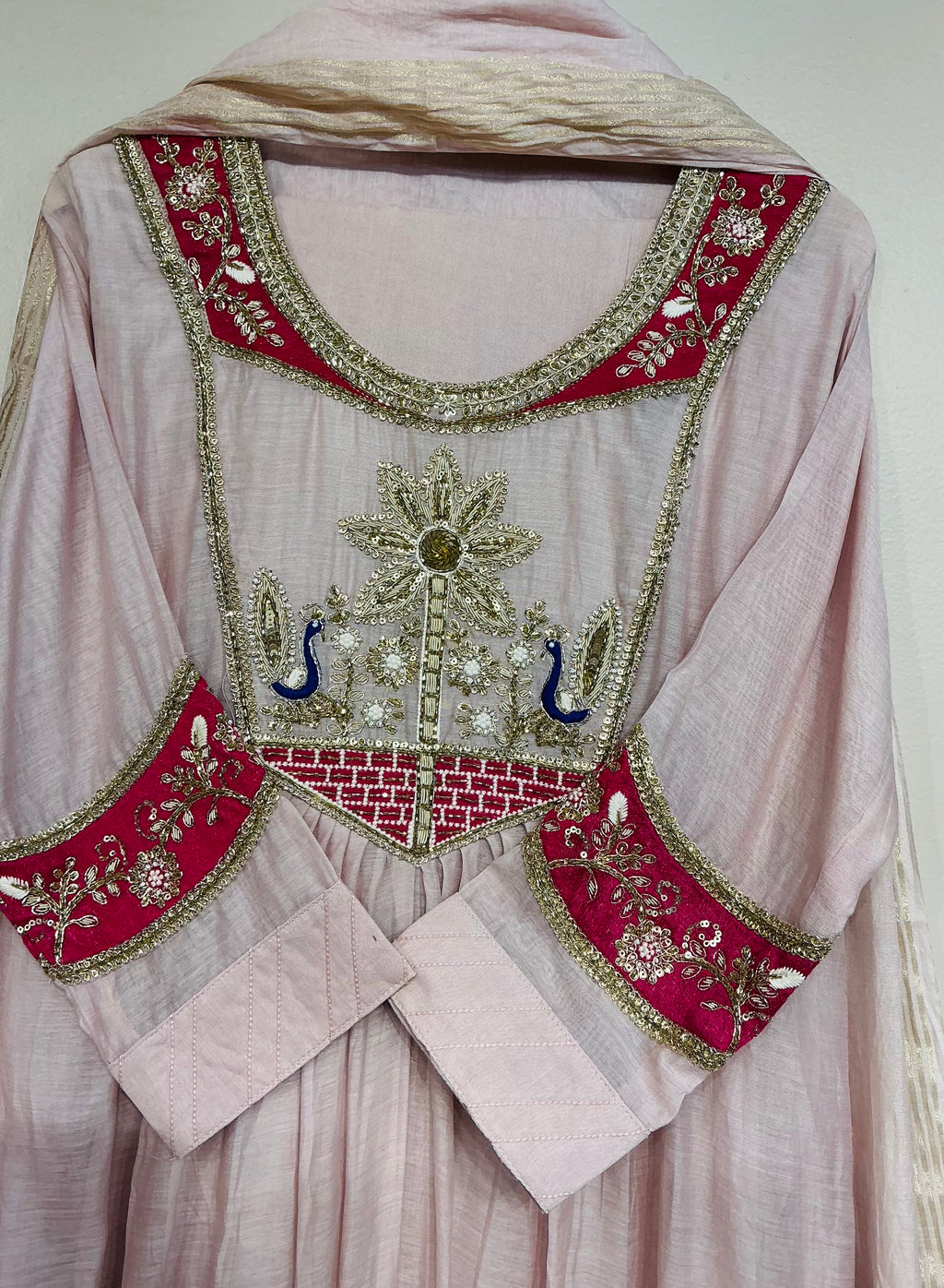 Blush Pink Peacock Embroidered Suit Set
