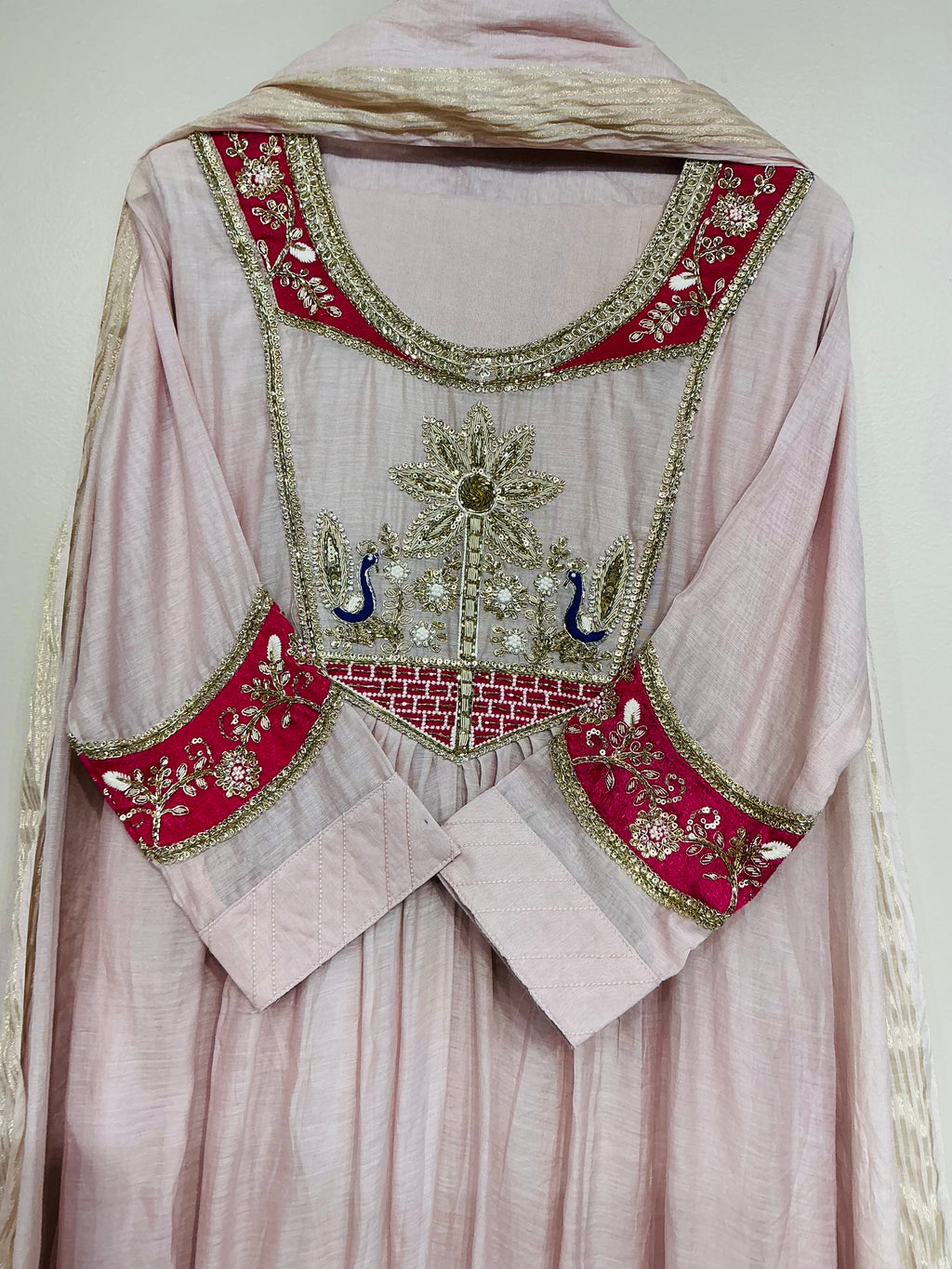 Blush Pink Peacock Embroidered Suit Set